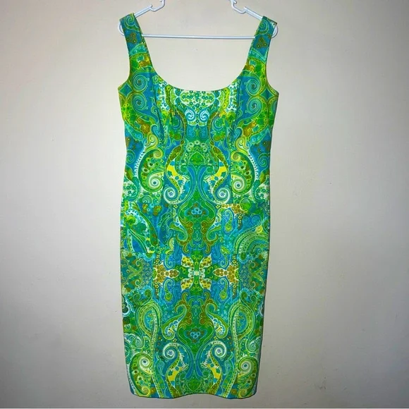 Escada Womens Green Blue Paisley Floral Sleeveless Dress Size 38 Escada Womens Green Blue Paisley Floral Sleeveless Dress Size 38